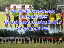 ผลการแข่งขัน โครงการแข่งขันฟุตบอล “อบจ.สุพรรณบุรี ลีกคัพ” ระดับมัธยมศึกษาตอนต้นและตอนปลาย สัปดาห์ที่ ๕ วันที่ ๑๓ กรกฎาคม ๒๕๕๖