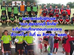 รายงานผลการแข่งขัน โครงการแข่งขันฟุตบอล “อบจ.สุพรรณบุรี ลีกคัพ” ระดับมัธยมศึกษาตอนต้นและตอนปลาย สัปดาห์ที่ ๙ วันที่ ๑๐ สิงหาคม ๒๕๕๖